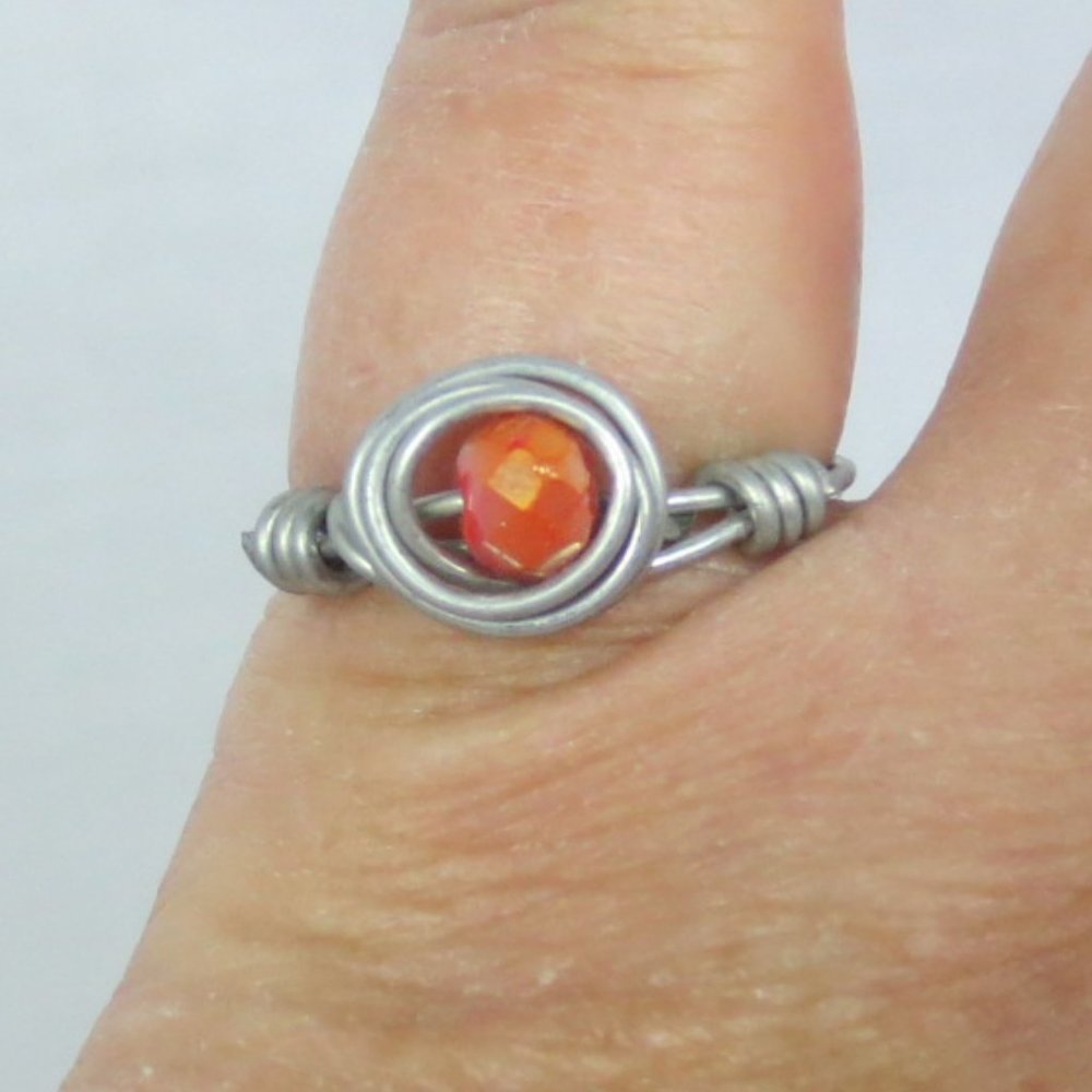 Handcrafted Ring Sunstone Colored Crystal Stainless Wire Wrap Everyday Size 8
